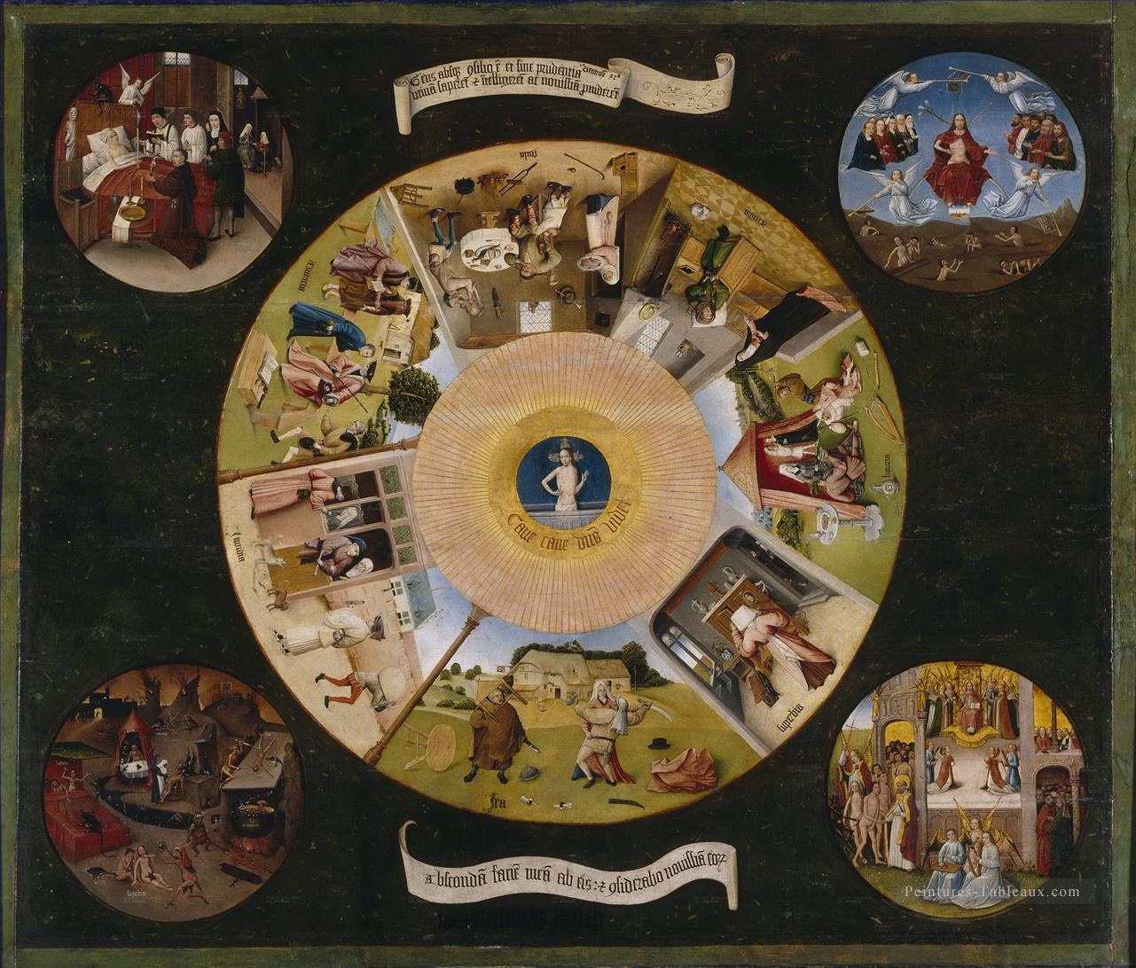 les sept péchés capitaux et les quatre dernières choses 1485 Hieronymus Bosch Peintures à l'huile